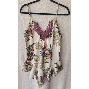 Vintage Delicates Ivory Floral Satin Lingerie Bodysuit Size M Jumper One Piece